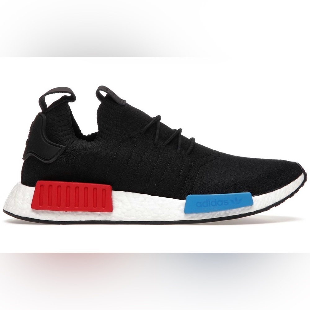 adidas NMD R1 Primeknit Black with Red & Blue Accents